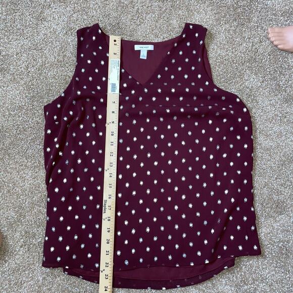 Nine West top blouse sleeveless maroon burgundy metallic dots SZ L - Picture 6 of 9